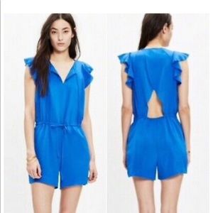 Madewell Royal Blue Silk Petalplay Romper